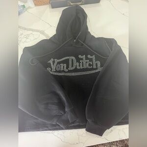 Von Dutch Black Hoodie with Sparkling Logo
